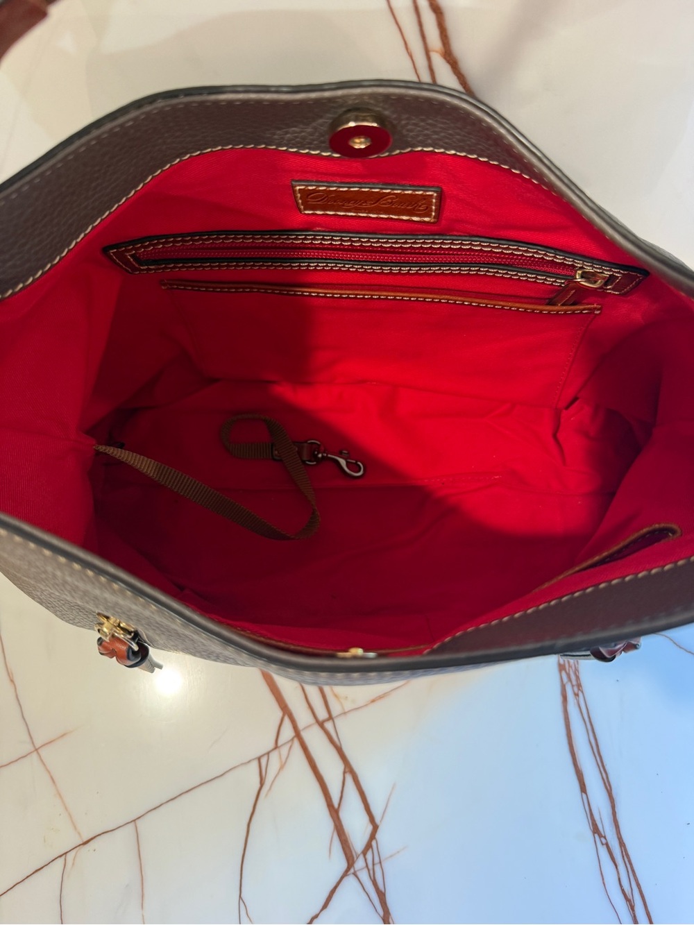 Dooney & Bourke Gray Pebbled Leather Shoulder Bag with Brown Trim - Picture 2 of 2